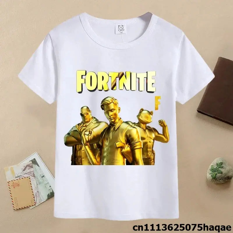 Sommer-Fortnite-Kinder-T-Shirt mit Cartoon-Spielfigur-Print, lässiges Sport-T-Shirt für Jungen, kurzärmelig, Kinderbekleidung