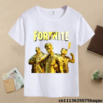 Sommer-Fortnite-Kinder-T-Shirt mit Cartoon-Spielfigur-Print, lässiges Sport-T-Shirt für Jungen, kurzärmelig, Kinderbekleidung
