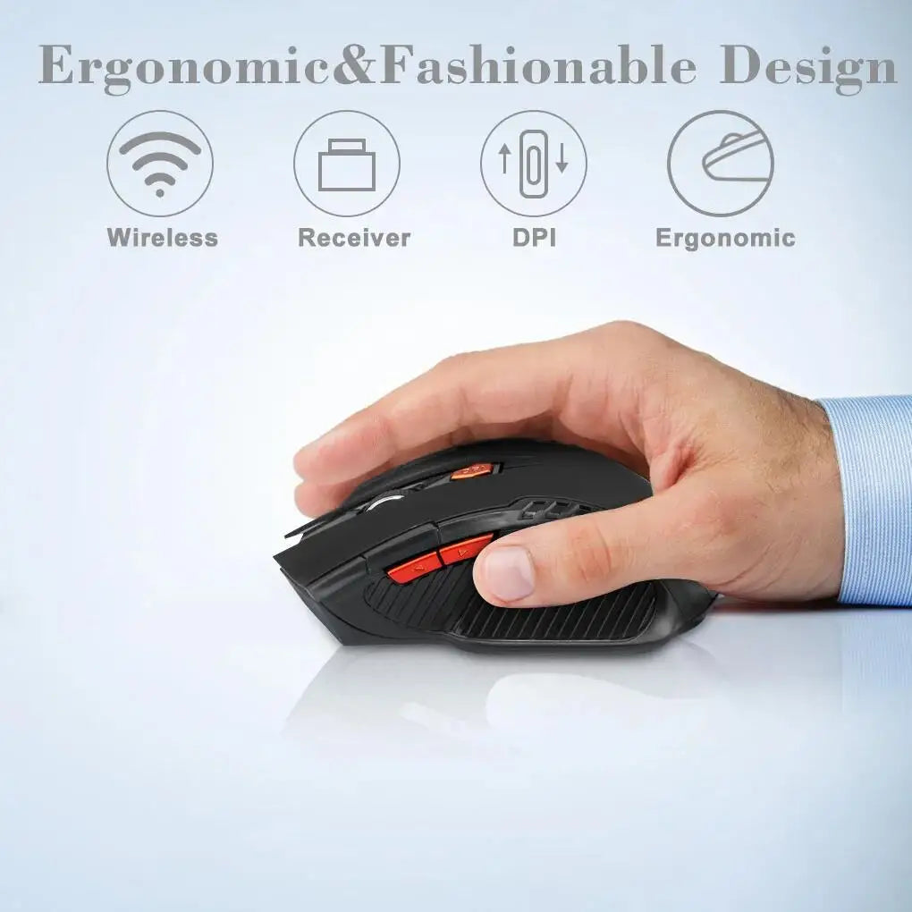 2.4G Wireless Mouse 1600DPI Optical Gaming Mouse with USB Receiver, 6-Button Ergonomic Wireless Mouse for PC, Laptop & Computer