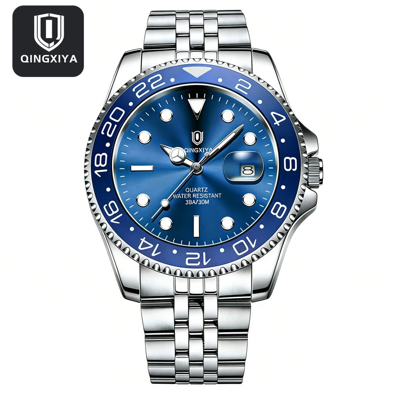 2026 New QINGXIYA Luxury Men Quartz Watches Stainless Steel Waterproof Luminous Date Watch Top Brand Men Wristwatch reloj hombre