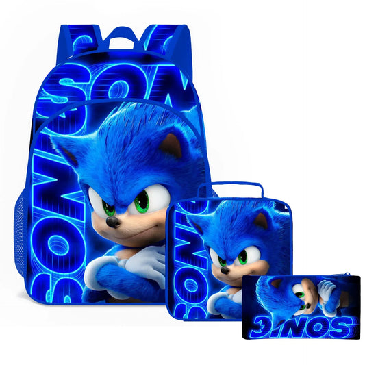 2025 New Arrival Sonic School Bag Lunch Bag Pencil Case Boys Girls Daily Use Book Cartoon Book Bags For Kids Christmas Gift