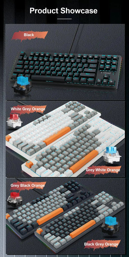E-YOOSO K620 USB Mechanical Gaming Keyboard Wired Blue Red Switch Monochrome LED Backlit 87 Key for Compute Laptop PC