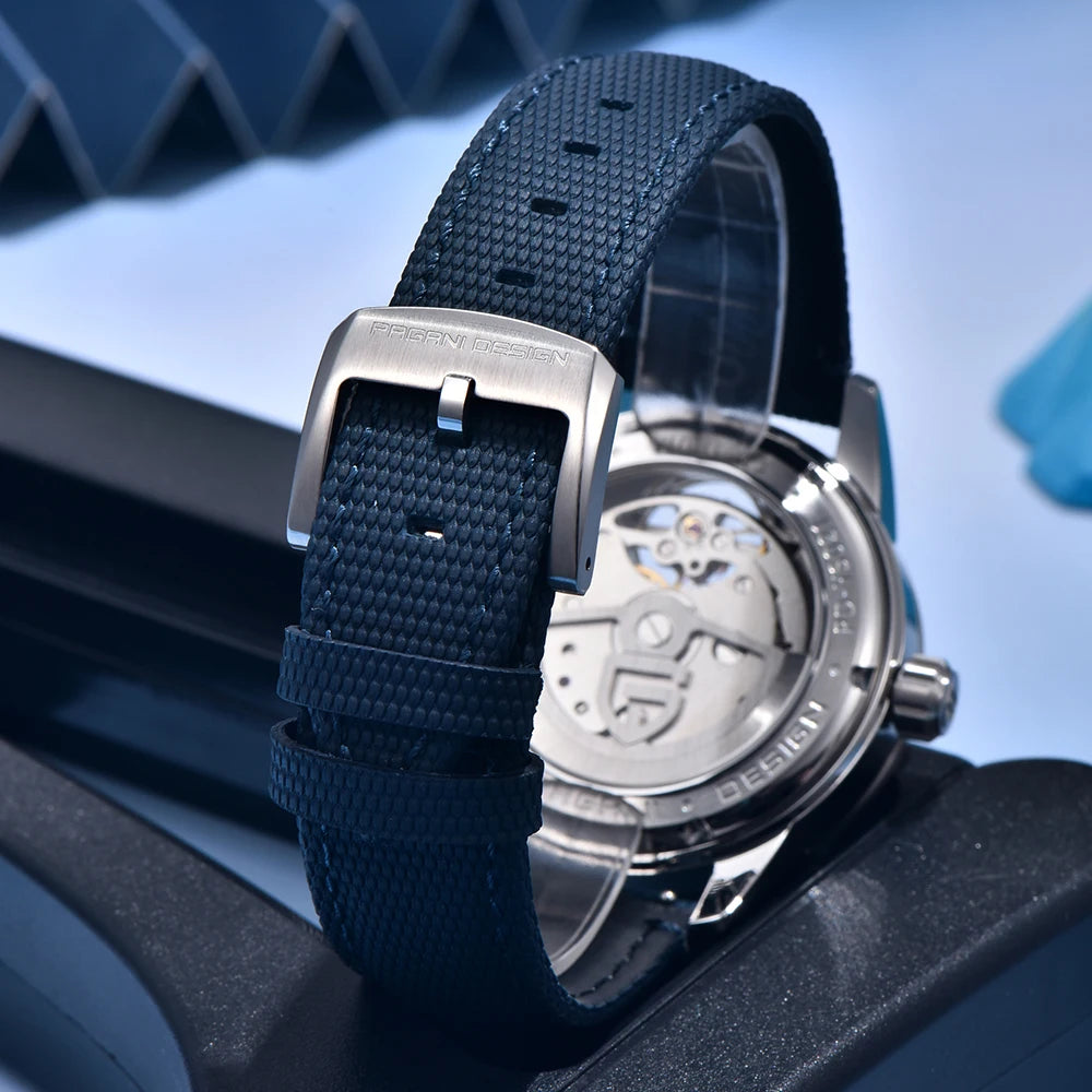 PAGANI DESIGN – Relógio mecânico de luxo para homem, 41 mm, vidro de safira, bracelete em pele, estanque, estilo piloto, com turbilhão e fase lunar