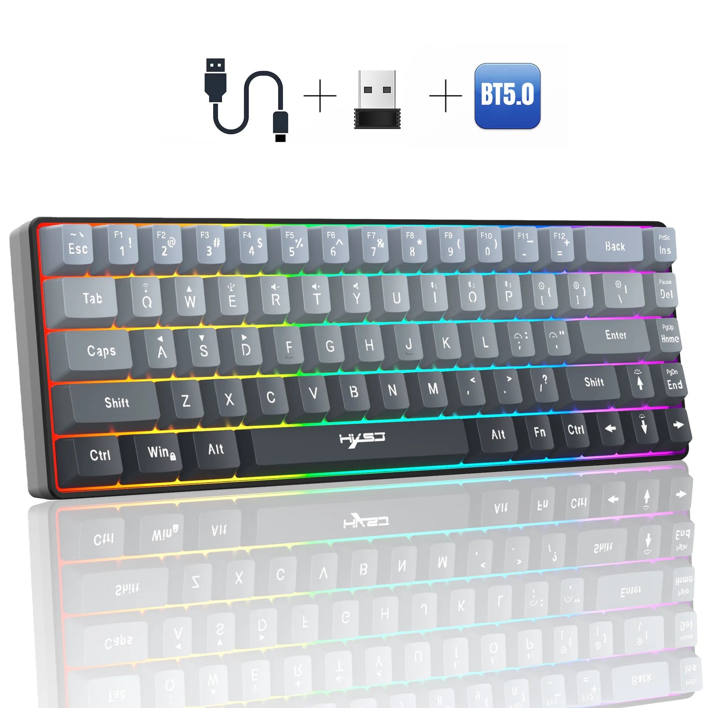 Clavier New key board 68% three-mode wired/wireless/bluetooth teclado gamer gaming keyboard gradual change gray RGB backlight