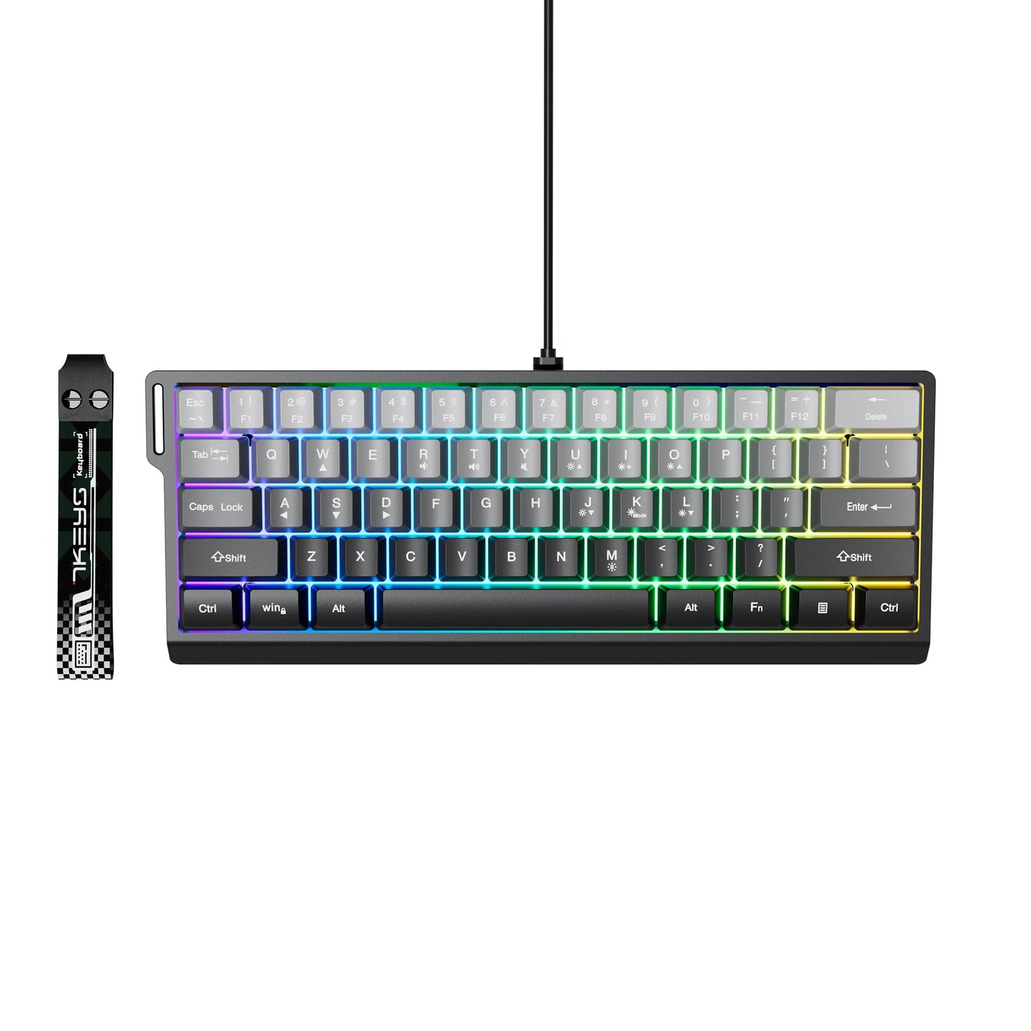 60% compact wired keyboard with RGB backlighting and gradient-colored keycaps, suitable for Windows tablets, laptops and gamers.