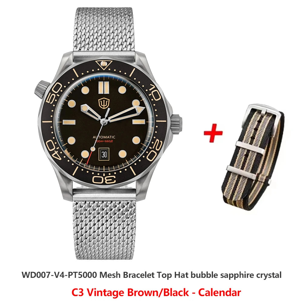 Watchdives WD007 V4 Titanium NTTD Dive Watch PT5000 Automatic Movement Sapphire Super Luminous Domed Crystal 42mm Men Watches