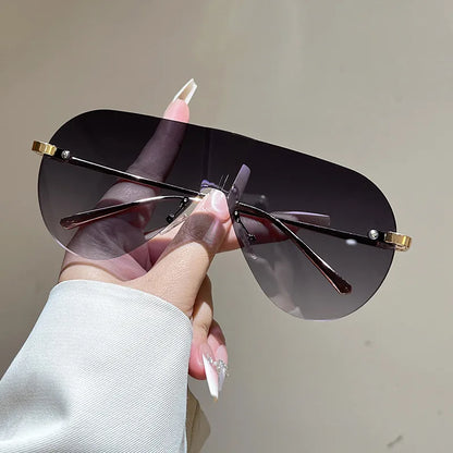 Women's Oversize Rimless One-Piece Shield Sunglasses Fashion Gradient Sun Glasses Alloy Sexy Driving Shades men punk shades