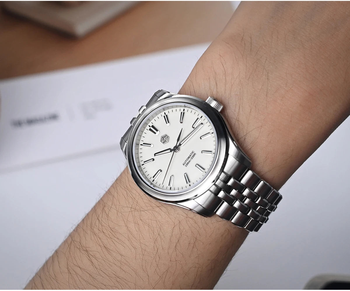 San Martin 39mm Miyota 90S5 Enamel Dial GADA Wristwatch Automatic Mechanical Sapphire BGW-X1 10Bar 5-Link Bracelet  SN0144CG-7