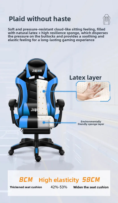 Comfortabele gamingstoel voor zittend gebruik, ergonomische gamestoel met verstelbare rugleuning, massagefunctie en draaibare zitting