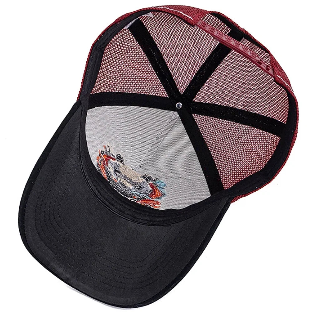 Styl unisex – fajna czapka z daszkiem z haftem pandy, eleganckie czapki typu trucker dla mężczyzn i kobiet, oddychająca czapka letnia do noszenia na co dzień i na świeżym powietrzu