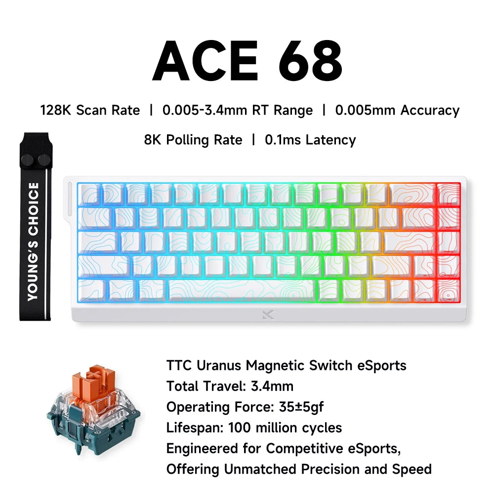 MCHOSE ACE 68 Magnetic Switch Gaming Keyboard Hall Effect Rapid Trigger Programmable RGB 8K Hz DKS/MT/TGL/RS/SOCD Keyboard