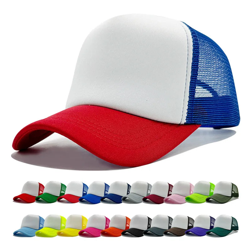 Sponge Mesh Baseball Cap - Unisex Solid Color Trucker Hat Adjustable UV Protection Fashion Breathable Snapback Sun Hat