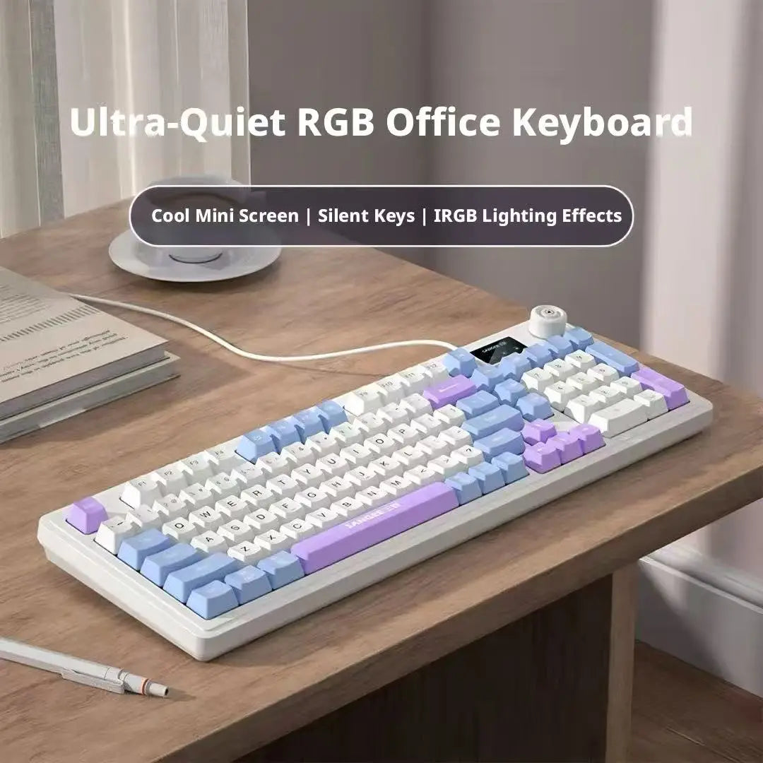 RGB 98Key Silent Keyboard and Mouse Set Wired Mechanical Feel with Screen Display Gaming Office Combo for PC Laptop Desktop
