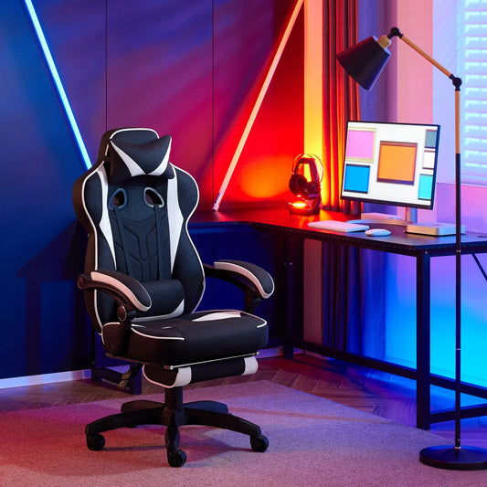 WOLTU Ergonomic Gaming Chair with Lumbar Support, Footrest & Headrest, Breathable Gamer Computer Chair Executive Office Chair