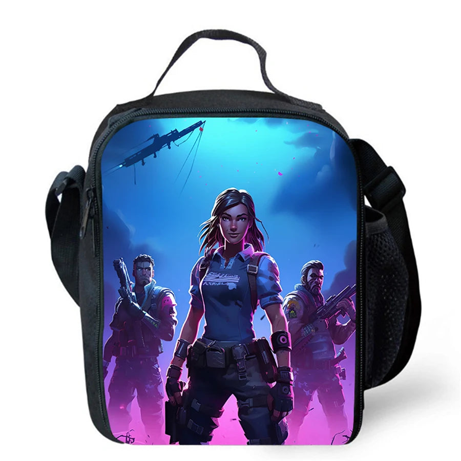 Cartoon FORTNITE Insulated Cooler Lunch Bag Cute Portable Lightweight Picnic Bag for Boys & Girls Age 5-10 Kids Daily Food Bag