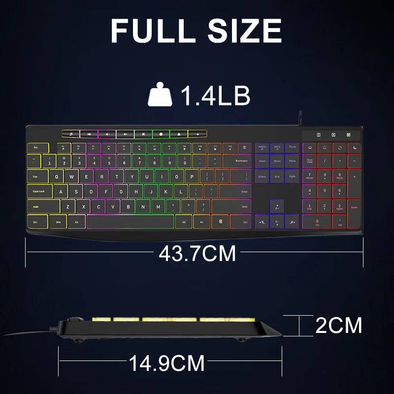 New Wired Light Backlit RGB Mute Keyboard  Desktop Notebook Home Business For Office Ultra Thin USB office home