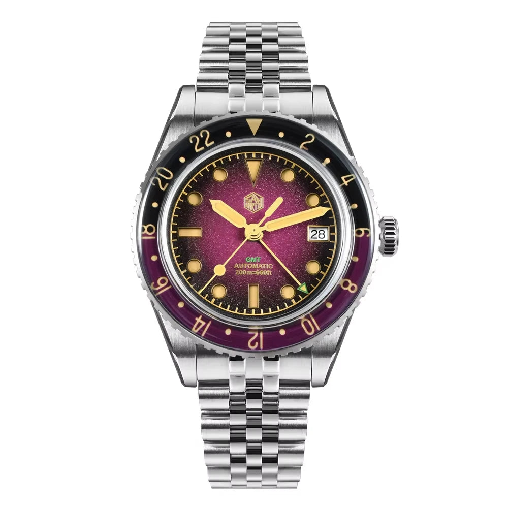 2025 New San Martin SN0134 Men Watch NH34 GMT Sandwich Dial 40mm Bidirectional Sapphire Bezel Luxury Sports Watch 20Bar Watches