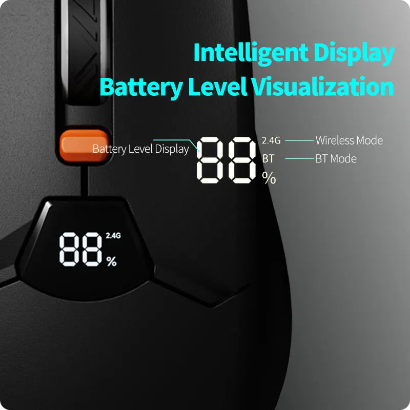 Rato Bluetooth Sem Fios com Indicador Digital de Bateria, Rato Ergonómico Silencioso para PC, Portátil e Gaming, 2.4G/Bluetooth 5.0