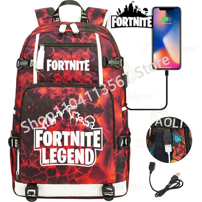 Yule Trooper F-Fortnited Battle Royale Rucksack mit USB-Ladeanschluss, Anime-Figuren, Lern- und Schreibwarenfach für Schüler