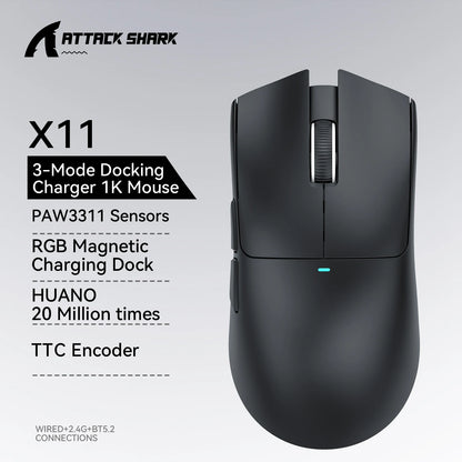 Ratón gaming ATTACK SHARK X11 y ratón inalámbrico X11 SE 22000 DPI, sensor PAW3311, BT/2.4G/con cable, ligero de 59g, 2000W clics