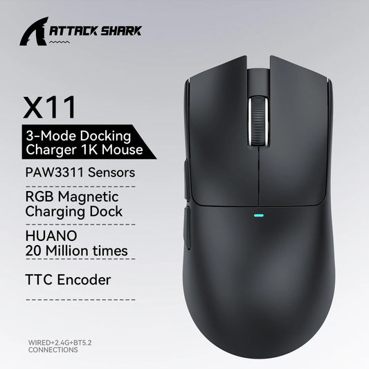 ATTACK SHARK X11 Gaming Mouse and X11 SE Wireless Mouse 22000 DPI, PAW3311 Sensor, BT/2.4G/Wired, 59g Lightweight, 2000W Clicks
