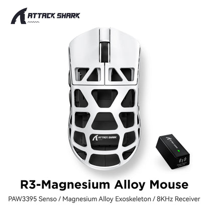 ATTACK SHARK R3 gamer egér magnéziumötvözet méhsejtmintás házzal, ultrakönnyű, 8K Hz, PAW3395 érzékelő, 26000 DPI, ergonomikus kialakítás