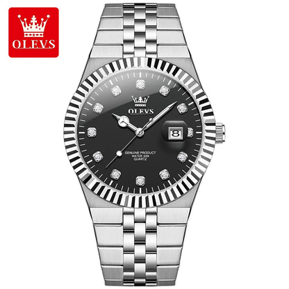 OLEVS New Quartz Man Watch Luxury Brand Diamond Dial Steel Strap Watch for Men Auto Date Waterproof Luminous Men's Watches 2989