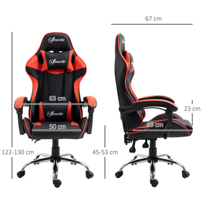 Vinsetto Gaming Chair Adjustable Height Ergonomic Gaming Chair with Reclining Backrest, Lumbar Support, Headrest & 360° Swivel Racing Style Office Chair Red