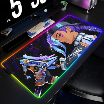 Gamer-Mauspad, Tastaturunterlage, Overwatch Sombra Schreibtisch-Mausmatte, LED-Teppich, Gummi, Gaming-Mauspad RGB, Notebook, Kawaii-Mousepad