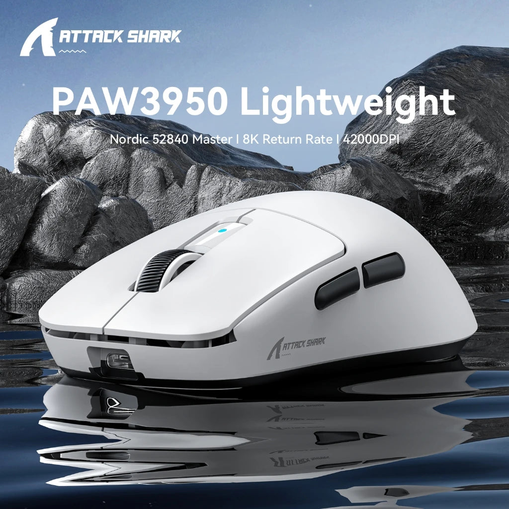 Attack Shark R6 Gaming-Maus 38g ultraleicht, PAW3950 8K Rückmelderate kabellos, Nordic 52840, 24000DPI, Tri-Mode
