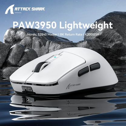 Attack Shark R6 Gaming-Maus 38g ultraleicht, PAW3950 8K Rückmelderate kabellos, Nordic 52840, 24000DPI, Tri-Mode