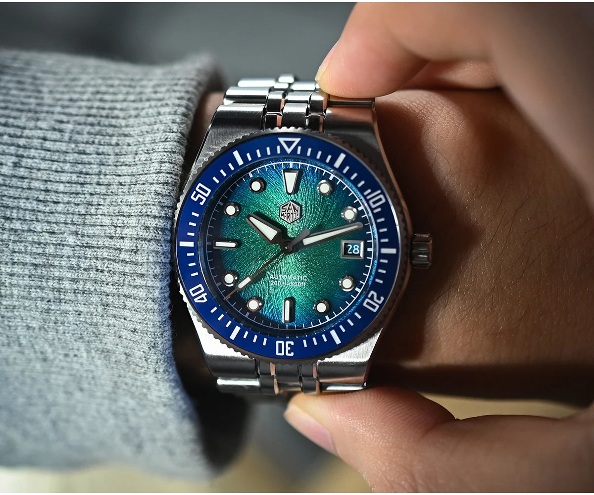 San Martin 40mm Enamel Spiral Dial Integrated Bracelet Men Diver Watch Miyota 9015 Automatic Mechanical Waterproof 200m SN0148