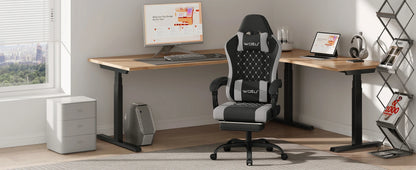 WOLTU snurrbar datorstol med massagefunktion, ergonomisk kontorsstol med kudde och fotstöd, höjdjusterbar gamingstol