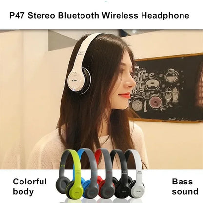 P47 Bluetooth 5.0 Wireless Headphones Foldable HiFi Stereo Bass Headset with Mic, Portable Over-Ear Bluetooth Headphones for Kids, Gaming & Music