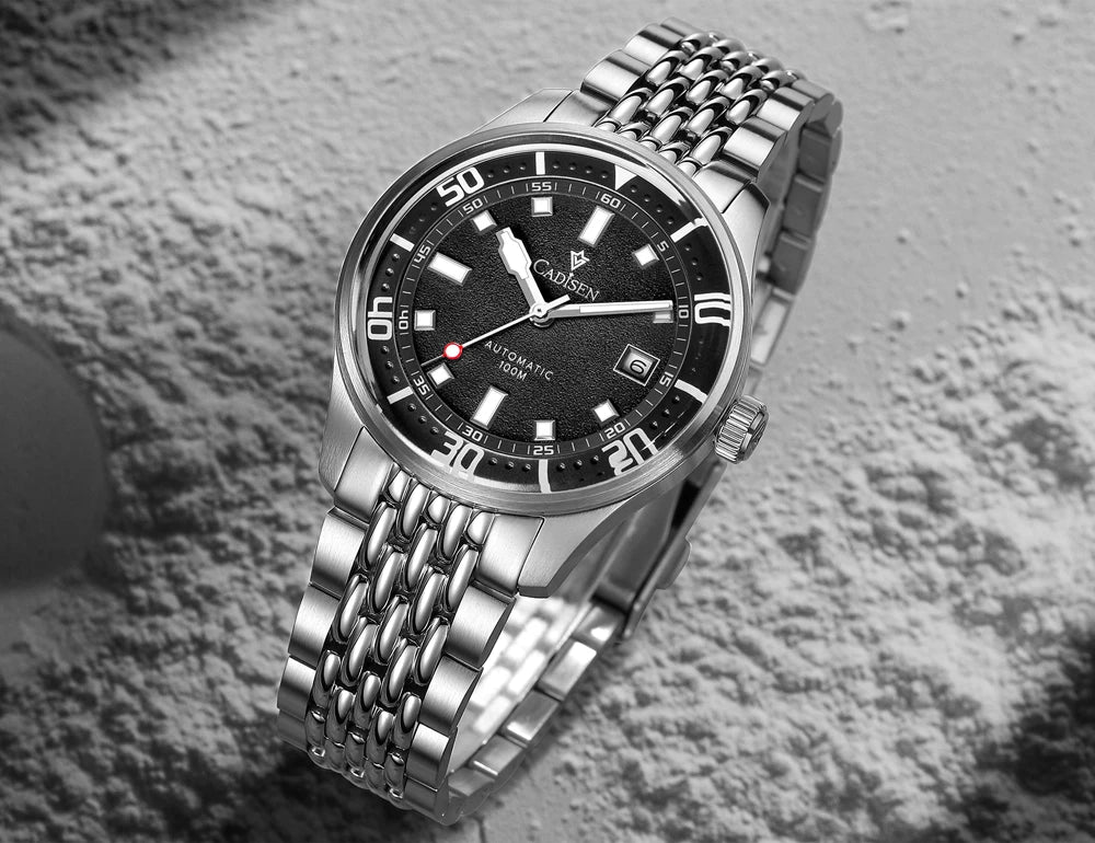 CADISEN Automatic Mechanical Watch Man Silver Business Casual Waterproof Watch Japan MIYOTA 8215 Movement Domed Glass Mens Watch