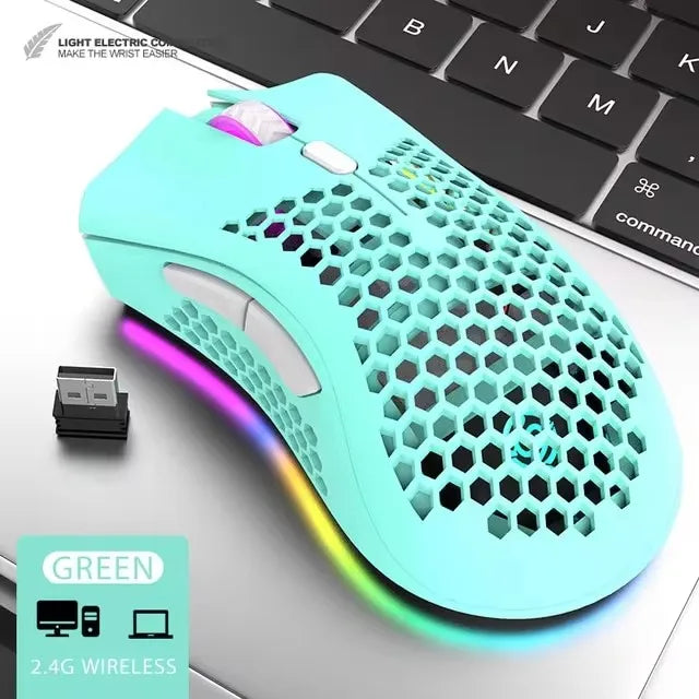 BM600 Rechargeable Wireless Gaming Mouse, 2.4G RGB Honeycomb Gaming Mouse with 12000 DPI, 7 Programmable Buttons, USB Gaming Mouse for PC & Laptop