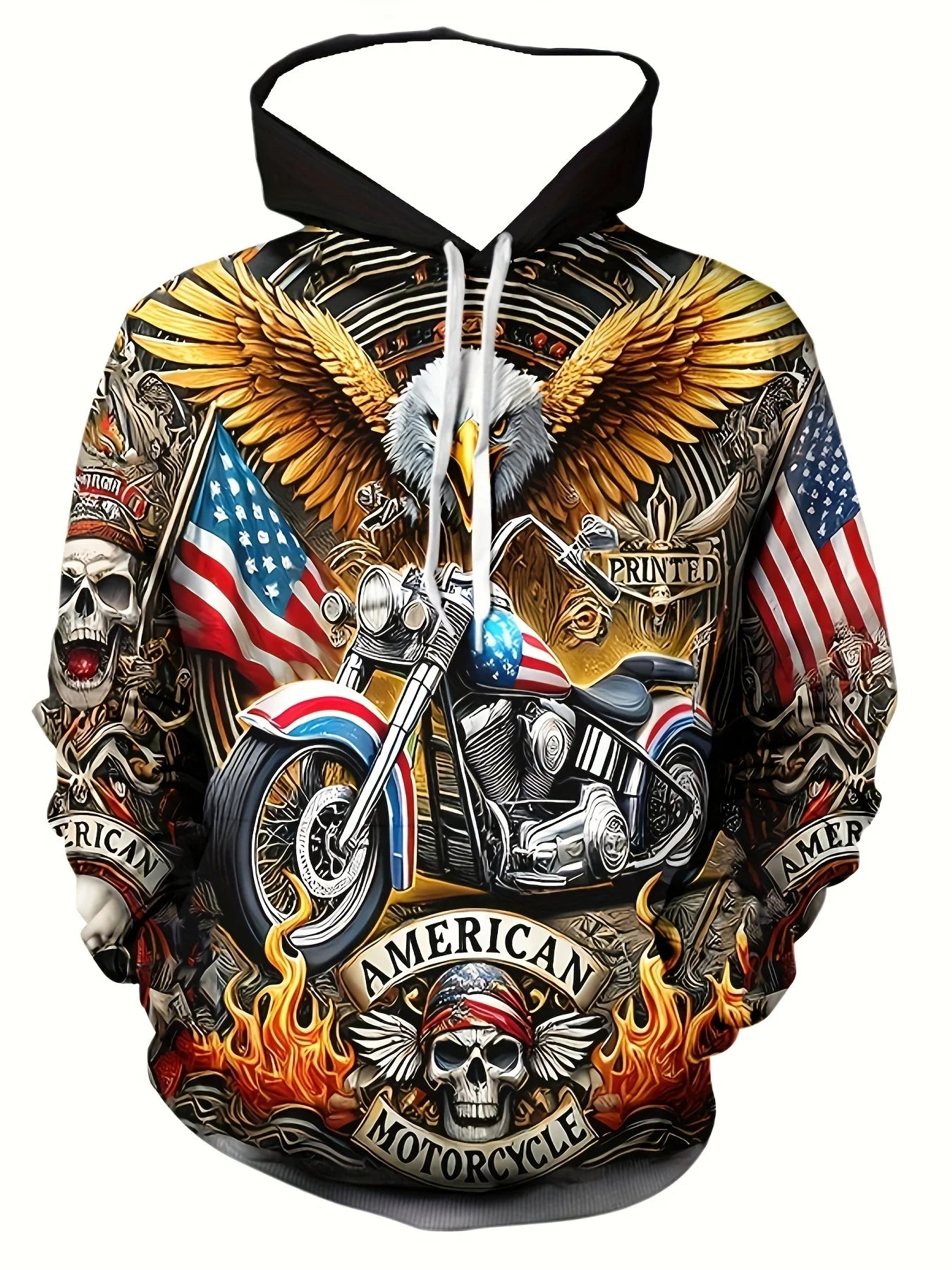 Men'S 3D White Wolf Print Hoodie, Casual Long Sleeve Pullover with Drawstring Pocket, 100% Polyester Slight Stretch Men Clothing