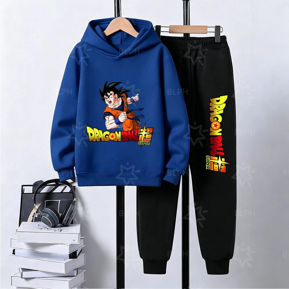 Dragon Ball Super Son Goku Printed Hooded Sweatshirt Suit Casual Loose Anime Streetwear Hoodie Pants 2 Piece Set for Men Boys
