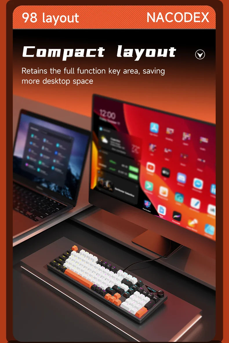 AJAZZ NK98 Wired Mechanical Keyboard: Full-Key Hot-Swap, 98-Key Layout for Precise Performance; Wired, Stable Control, Multi-System Compatibility; Windows Vista/XP/7/8/10/17, Mac: Wired connection for stable control and low l