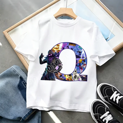 Fortnite A-Z Alphabet Print T Shirt Summer Kids White Clothing Popular Cartoon Game T Shirt Fashion Casual Short Sleeve Top Gift
