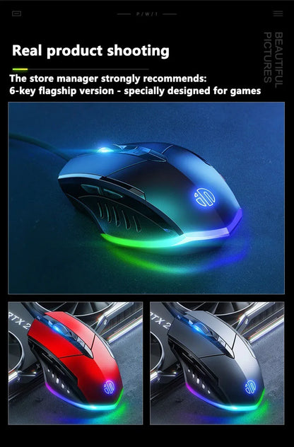 Káblová myš Inphic W1 Esports Gaming Mouse s programovateľnými makrami, nastaviteľným DPI a tichým chodom do kancelárie