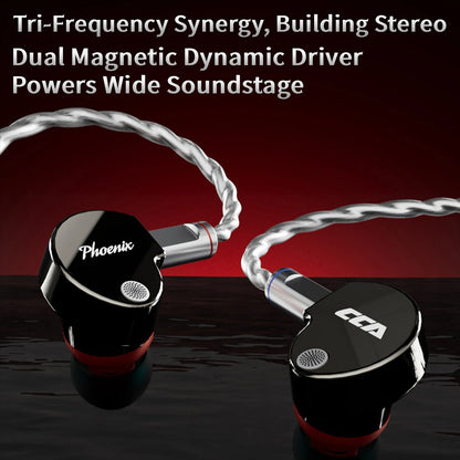 CCA Phoenix HiFi Wired Earphones Metal Alloy In-Ear Headphones with 10mm Dual Magnetic Dynamic Driver for Gaming & Music