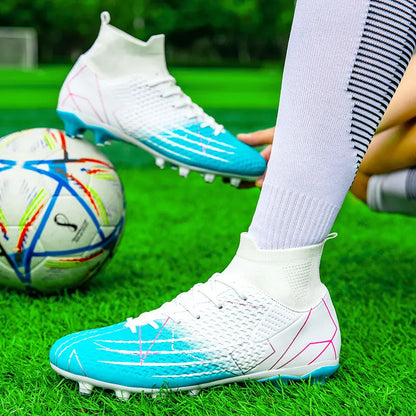 New Professional High Top Football Shoes Artificial Grass Leather Youth Students Training Soccer Shoes for Men And Women Sports