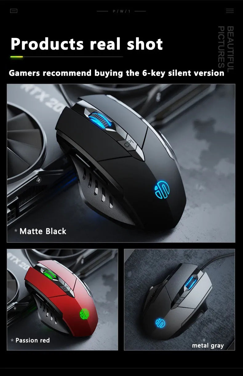 Káblová myš Inphic W1 Esports Gaming Mouse s programovateľnými makrami, nastaviteľným DPI a tichým chodom do kancelárie