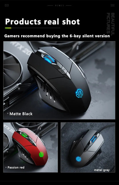 Káblová myš Inphic W1 Esports Gaming Mouse s programovateľnými makrami, nastaviteľným DPI a tichým chodom do kancelárie