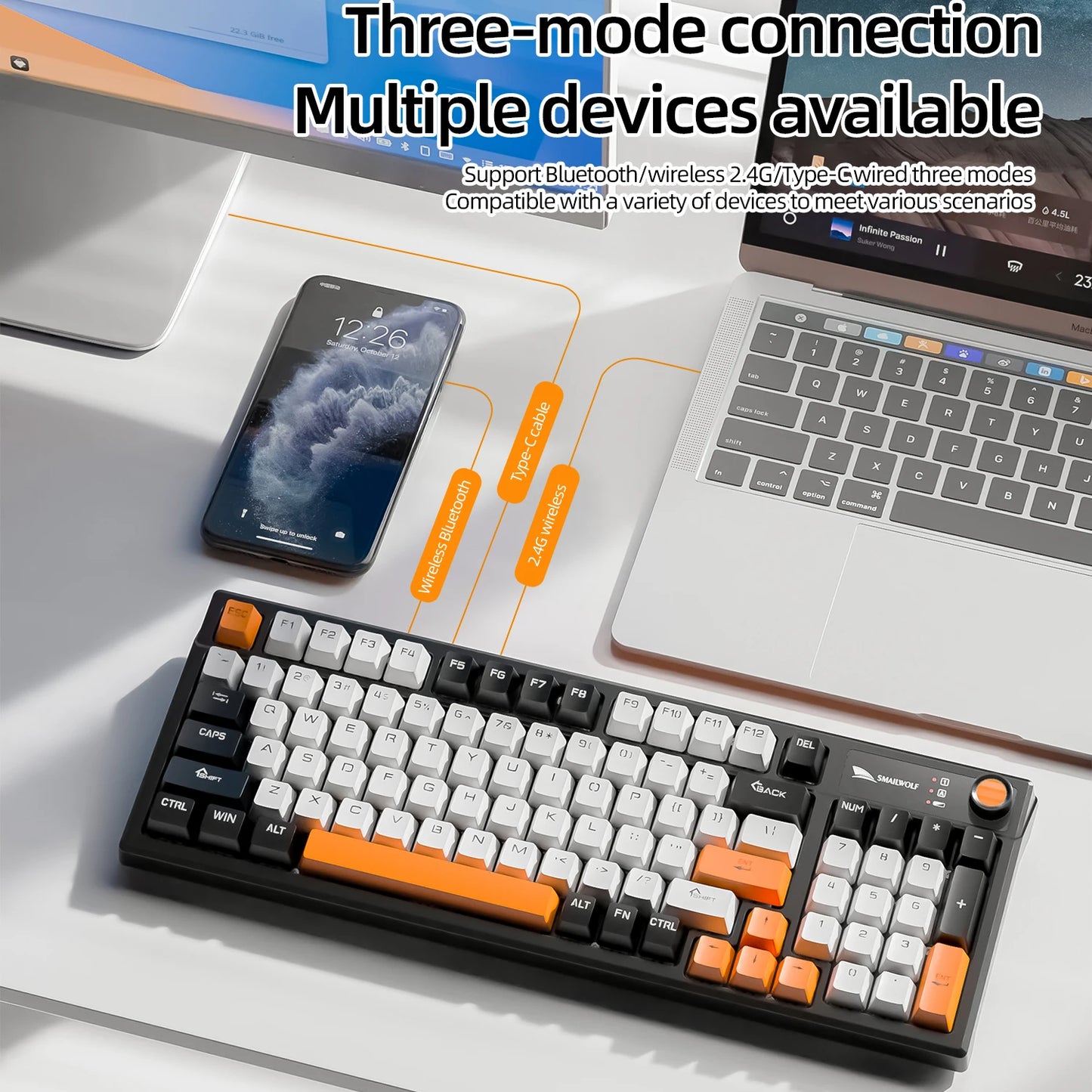 SMAILWOLF MK95 Bluetooth wireless three-mode mechanical keyboard Arabic Russian Korean Thai Spanish keyboard e-sports game