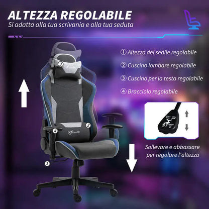 Premium Gaming Chair Reclining 150° with Rocking Function, Ergonomic Gaming Chair with Adjustable Height, Linen Fabric Office Chair for PC Gaming