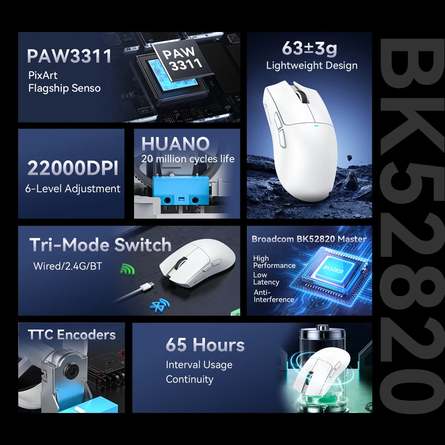 ATTACK SHARK X11 X11 SE Wireless Gaming Mouse 22K DPI PAW3311 63g Lightweight Tri-Mode Bluetooth/2.4G/Wired 20M Clicks RGB