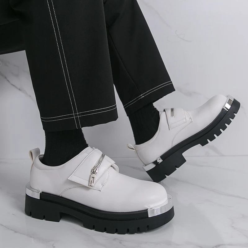 Men's thick soled leather shoes Designer's personalized style Leisure Party Office Outdoor Fashion Street Black white shoes