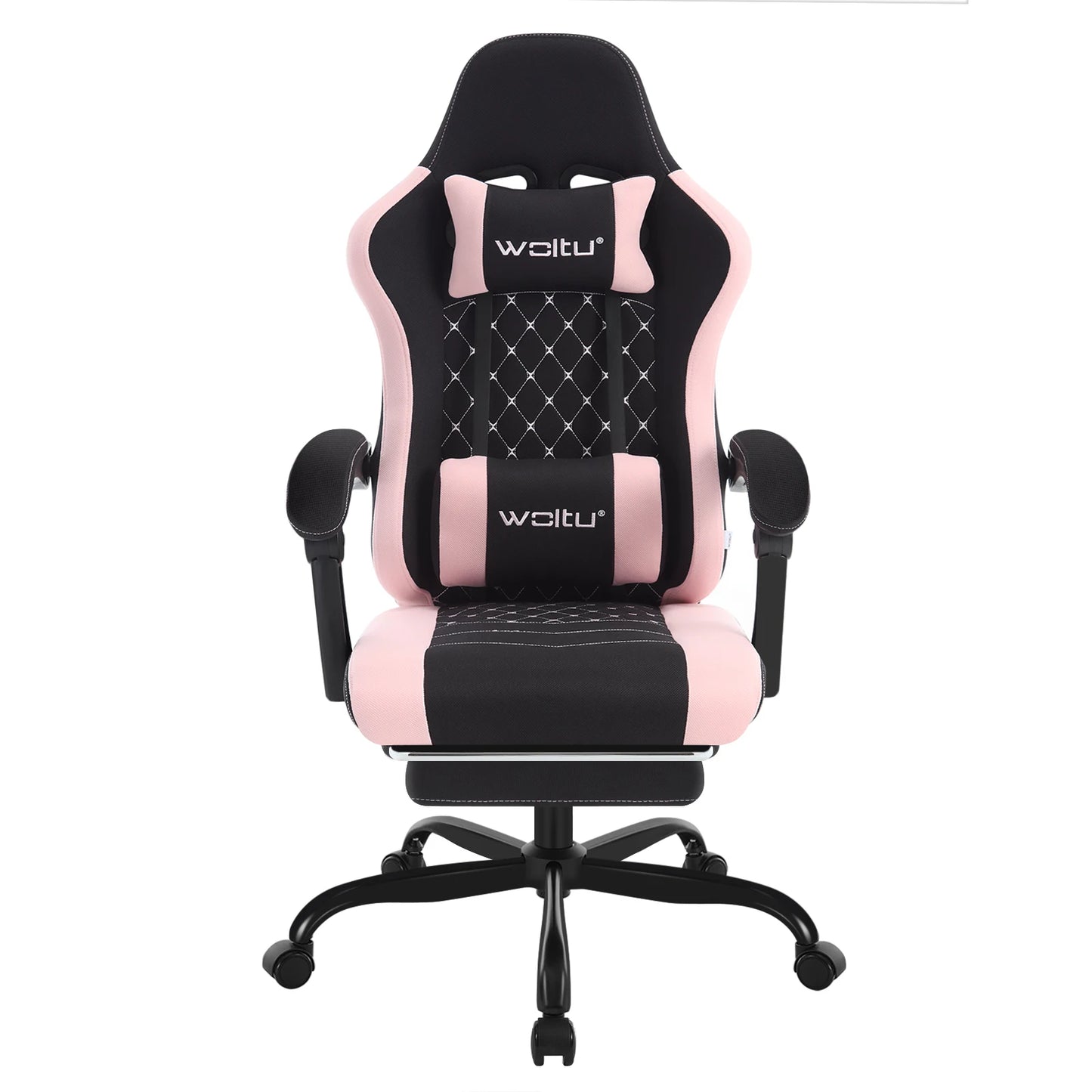 WOLTU snurrbar datorstol med massagefunktion, ergonomisk kontorsstol med kudde och fotstöd, höjdjusterbar gamingstol
